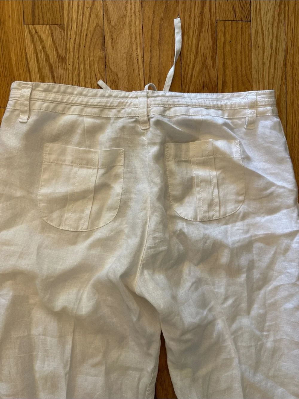 White + Warren sz 6 Sheer White Linen Coverup Drawstring Pants great condition